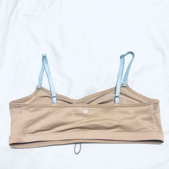 Fabletics Makayla Bra Low Impact Cinch Front Tan With Blue Straps Size L NWT - Picture 3 of 15